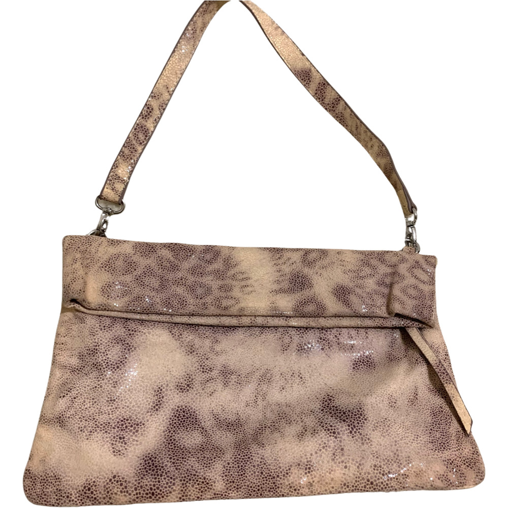 KATE LANDRY Iridescent Finish Oyster Mauve Genuine Leather Clutch Shoulder Bag